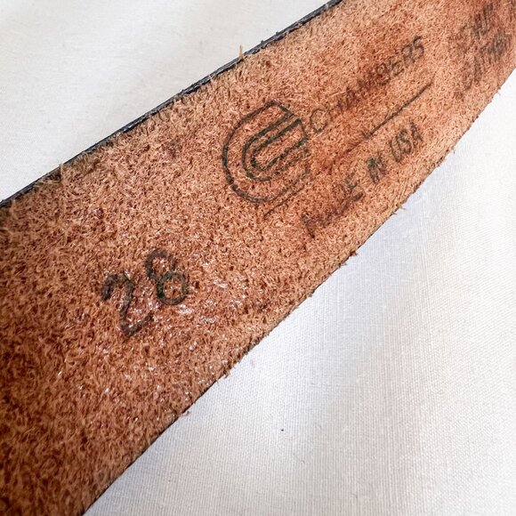 Chambers Hand Tooled Leather Belt, Silver Buckle Size 28